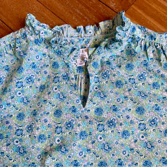 J. Crew Liberty Fabric Ruffle Trim Short Sleeve Blue Floral - Picture 4 of 14
